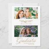 Dubbele Afstudeer Chic Goud 2 Foto's Modern Script Kaart (Voorkant)