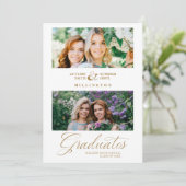 Dubbele Afstudeer Chic Goud 2 Foto's Modern Script Kaart (Staand voorkant)
