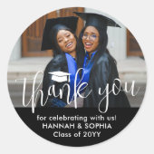 Dubbele Afstudeerfoto Joint Feest Dank je wel Ronde Sticker (Voorkant)