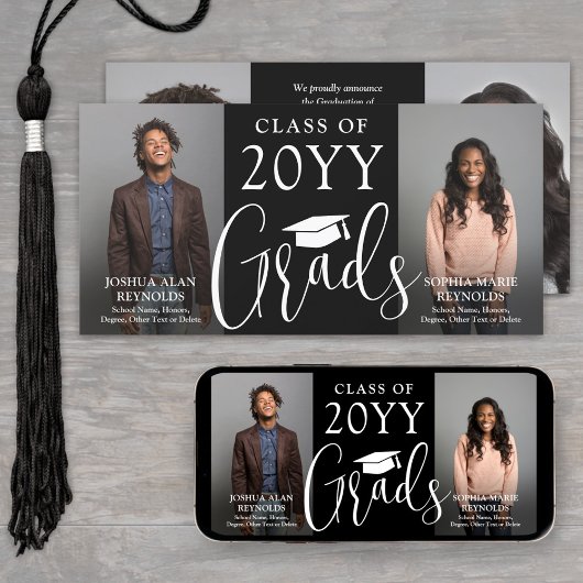 Dubbele Afstuderen 2 Gediplomeerden Zwart Wit Geza Aankondiging