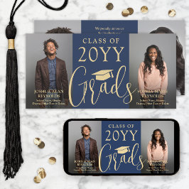 Dubbele Afstuderen 2 Grad Navy & Goud Gezamenlijke Aankondiging