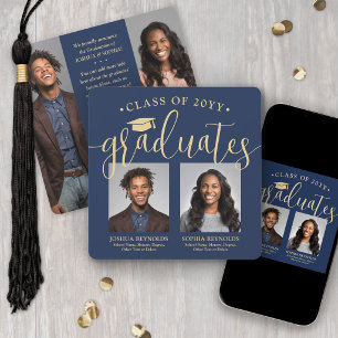 Dubbele Afstuderen 2 Graden & 4 Foto's Marineblauw Aankondiging