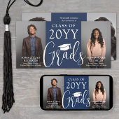 Dubbele Afstuderen 2 Grads Navy & Wit Gezamenlijke Aankondiging