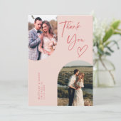 Dubbele Arch Roze Huwelijksfoto Bedankkaart (Staand voorkant)