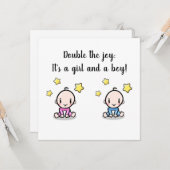 dubbele baby - felicitaties , nieuwe tweeling  kaart (Voorkant / Achterkant in situ)