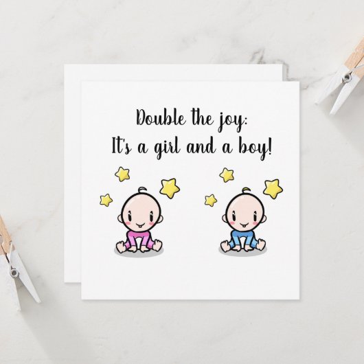 dubbele baby - felicitaties , nieuwe tweeling  kaart (Voorkant / Achterkant in situ)