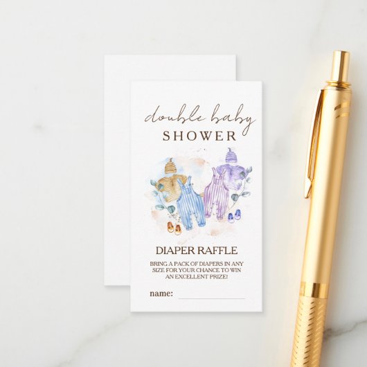 Dubbele Baby Shower Cute Luier Raffle Informatiekaartje (Voorkant / Achterkant in situ)