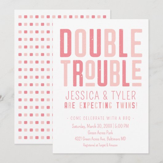 Dubbele Baby shower met tweekleppige jongen/meisje Kaart (Voorkant / Achterkant)