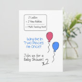 Dubbele Baby shower uitnodiging, ballonnen Kaart (Staand voorkant)