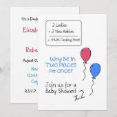 Dubbele Baby shower uitnodiging, ballonnen Kaart (Voorkant / Achterkant)