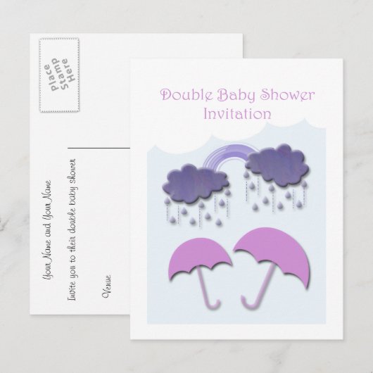 Dubbele Baby shower Uitnodiging Kaarten (Voorkant / Achterkant)