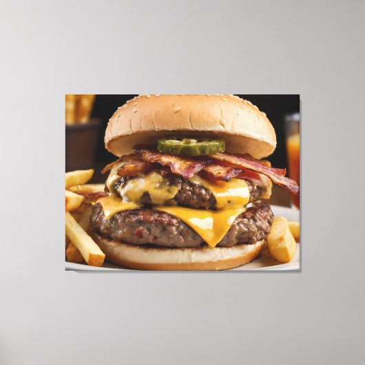 Dubbele bacon cheeseburger canvas afdruk (Voorkant)