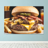 Dubbele Bacon Cheeseburger Canvas Afdruk (Insitu (Houten vloer))