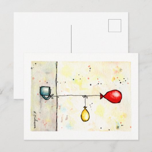 Dubbele ballon Waterverf Briefkaart (Voorkant / Achterkant)