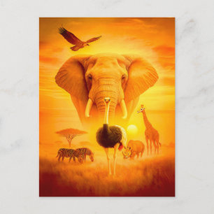 Dubbele Belichting Afrikaanse Dieren met Olifant e Feestdagenkaart