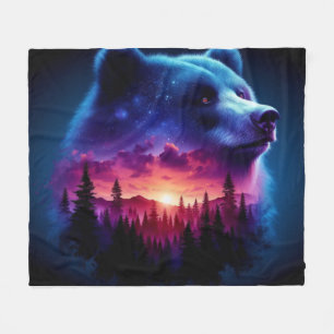 Dubbele belichting Beer met levendige zonsondergan Fleece Deken