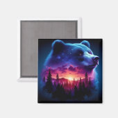 Dubbele belichting Beer met levendige zonsondergan Magneet (Voorkant / Achterkant)