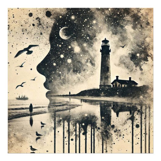 Dubbele belichting Portret met Sterrenhemel Lighth Foto Afdruk (Voorkant)