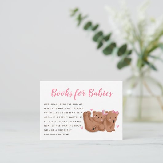 Dubbele Beren Theme Girls Baby shower Book Request Informatiekaartje (Staand voorkant)