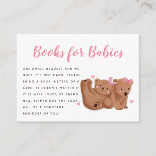 Dubbele Beren Theme Girls Baby shower Book Request Informatiekaartje (Voorkant)
