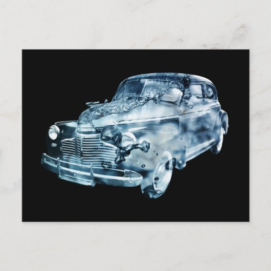 dubbele blootstelling bij wassen auto briefkaart (Voorkant)