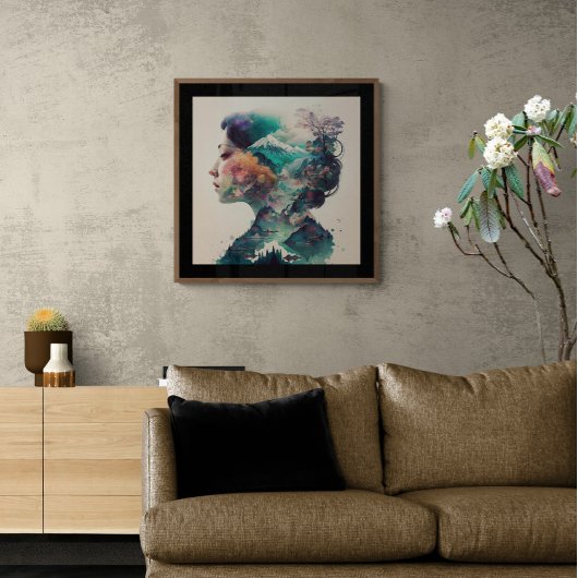 Dubbele blootstelling van vrouwen en landschapskun poster