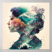 Dubbele blootstelling van vrouwen en landschapskun poster (Voorkant)