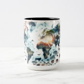 Dubbele blootstelling van Wereldkaart en dieren Mo Tweekleurige Koffiemok (Center)