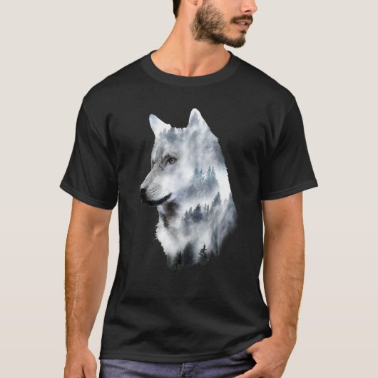 Dubbele blootstelling van wolvenliefdesgeschenk ar t-shirt (Voorkant)