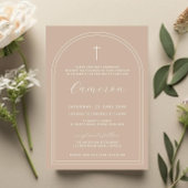 Dubbele boog eenvoudig kruis beige doop doop kaart