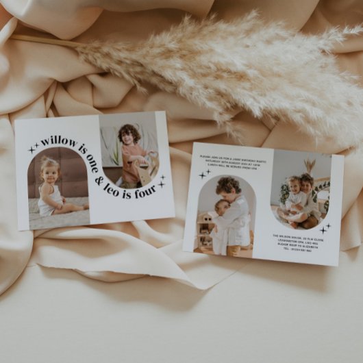 Dubbele boog foto gezamenlijke verjaardagsuitnodig kaart