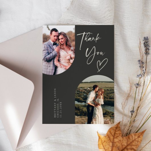 Dubbele Boog Houtskool Trouwfoto Bedankkaart