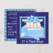 Dubbele BOYS BLUE Baby Shower Invitations Kaart (Voorkant / Achterkant)