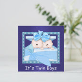 Dubbele BOYS BLUE Baby Shower Invitations Kaart (Staand voorkant)