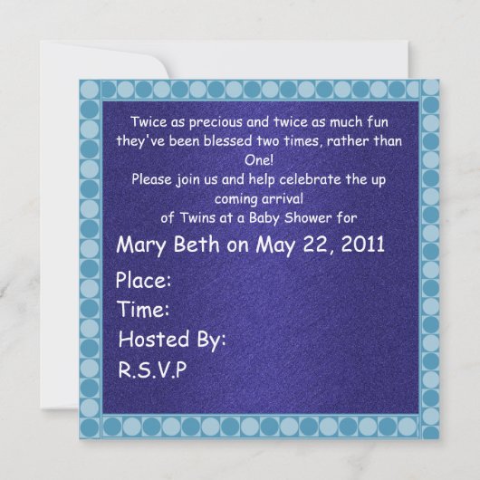 Dubbele BOYS BLUE Baby Shower Invitations Kaart (Achterkant)