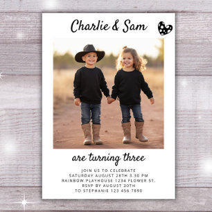 Dubbele broer en zus portret foto minimale boho ve kaart