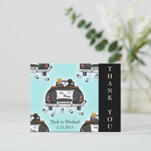 Dubbele Bruidegom Huwelijk Dank Je Kaart (Staand voorkant)