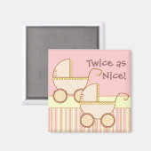Dubbele Carriage Twin Girls Magnet (Voorkant / Achterkant)
