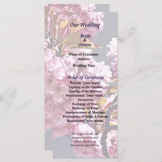 Dubbele Cherry Blossom Branches Wedding Programme Programmakaart (Voorkant / Achterkant)