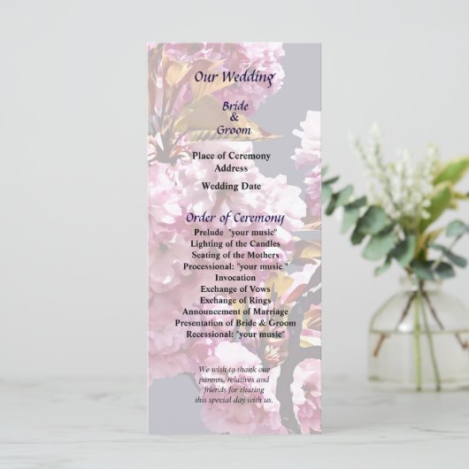 Dubbele Cherry Blossom Branches Wedding Programme Programmakaart (Staand voorkant)