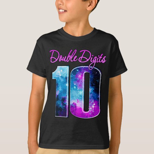 Dubbele cijfers 10 jaar oud Galaxy thema, blauw ro T-shirt (Voorkant)