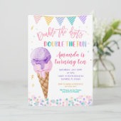 Dubbele cijfers Double Fun Birthday Ice Cream Kaart (Staand voorkant)