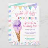 Dubbele cijfers Double Fun Birthday Ice Cream Kaart (Voorkant / Achterkant)