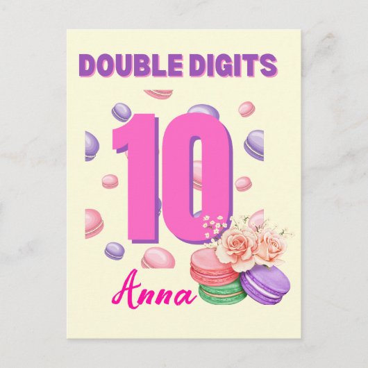 Dubbele Cijfers Macaron Tiener Verjaardag Meisje  Briefkaart (Voorkant)