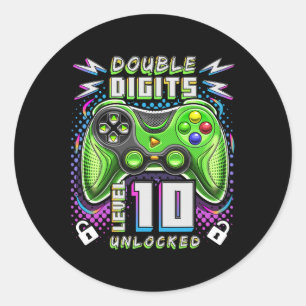 Dubbele Cijfers Niveau 10 Ontgrendeld Videospel 10 Ronde Sticker
