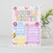 Dubbele cijfers Preppy Patch 10e verjaardagsfeest Kaart (Staand voorkant)