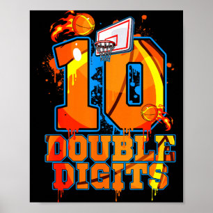 Dubbele cijfers verjaardag jongen basketbal 10 jaa poster