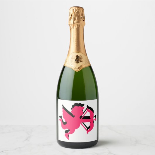 Dubbele Cupid-Valentijnsdag Sparkling Wijnetiket (Voorkant)