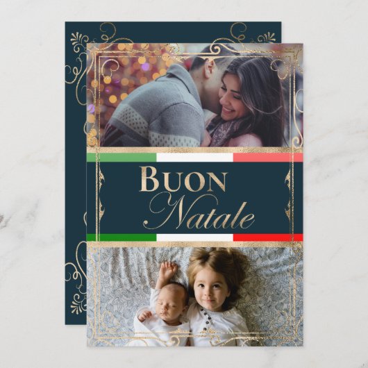 Dubbele Custom Photo Buon Natale Italiaanse Kerstm Feestdagenkaart (Voorkant / Achterkant)