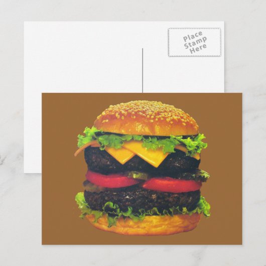 Dubbele Deluxe Hamburger met kaas Briefkaart (Voorkant / Achterkant)